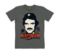 T-Shirt LOGOSHIRT "MAGNUM", Herren, Gr. M, grau, 100% Baumwolle, bedruckt, casual, normal, Rundhals, Kurzarm, Shirts, mit großem Front-Print (75359714-M) grau