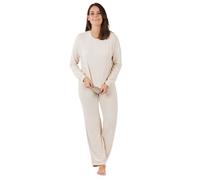 TRAMAS+ Damen-Pyjamas für die Übergangszeit, Damen Angorina Pyjamas, Damen Langarm T-Shirt und Hosen Set mit verstellbarem Bund, Warmes Damen Set- XL, Beige