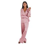 TRAMAS+ Damen Satin Pyjama, Damen Langpyjama, Set mit Langarmshirt mit Knöpfen und Hose mit elastischem Bund, Bequeme Nachtwäsche - L, Rosa Malva