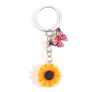 Tranbath Schlüsselanhänger Sonnenblume Geschenk für Frauen, Resin Anhänger mit Sunflower Design, Perfekt als Geburtstagsgeschenk für die Freundin oder Schwester (Rosenroter Schmetterling)
