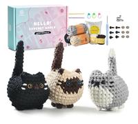 TranquilHome Heckel Set,Häkeln Für Anfänger Häkelset Tiere,Crochet Set,Häkelset Für Anfänger Tiere Schritt-Für-Schritt-Video-Erklärun,Amigurumi Anfänger-Drei Süße Gehäkelte Katzen