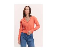 tranquillo Bio-Damen-Cardigan 'Linaa' mit Zierkante am V-Ausschnitt, camellia orange, Gr.S