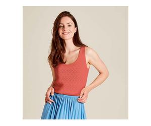 tranquillo Bio-Damen-Strick-Top mit Ajour-Spitze, coral, Gr. S