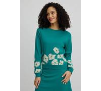 TRANQUILLO Lockerer 2 in 1 Jaquard-Pullover oder Cardigan (W25C64) Türkis (bay flowers) M