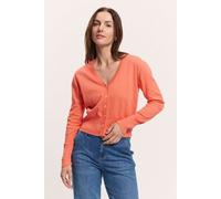 tranquillo Bio-Damen-Cardigan 'Linaa' mit Zierkante am V-Ausschnitt, camellia orange, Gr.S