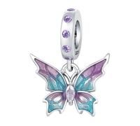 Trans Violet Resin Butterfly Anhänger Charm, 925 Sterling Silber Charm Armband Zubehör, Kompatibel mit Pandora Armband Halskette