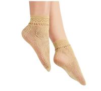 Transparent Söckchen Damen Netzstoff Socken Damen Ultradünne Knöchelsocken Vintage Durchsichtige Socken Lässig Fischnetz Söckchen Sexy Netzsocken Kurze Elastische Netzsocken Modische (Khaki, One Size)