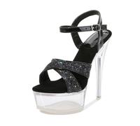 Transparente Damen-Plateausandalen mit 14 cm Stilettoabsätzen - High Heels für Pole Dance & Nachtclub - Hochzeitsschuhe,Schwarz,43 EU