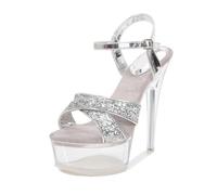 Transparente Damen-Plateausandalen mit 14 cm Stilettoabsätzen - High Heels für Pole Dance & Nachtclub - Hochzeitsschuhe,Silber,37 EU
