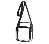 Transparente Damen-Umhängetasche aus PVC, wasserdicht, Stadion-zugelassen, verstellbarer Träger, große Fronttasche, Reisen, Festivals, Einkaufen (schwarz)
