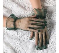 Transparente kurze Tüllhandschuhe für Frauen mit voller Fingerabdeckung, flexible, leichte Fäustlinge, geeignet für Braut- und formelle Kleidung (dunkelgrün)