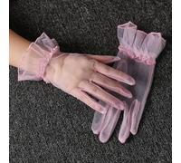 Transparente kurze Tüllhandschuhe für Frauen mit voller Fingerabdeckung, flexible, leichte Fäustlinge, geeignet für Braut- und formelle Kleidung (Rosa)