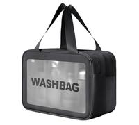 Transparente Make-up-Tasche mit großem Fassungsvermögen, wasserdicht, für Reisen, Kulturbeutel, Aufbewahrung, Kulturbeutel, große Kapazität, Reisewäsche, durchsichtig, Schwarz , L
