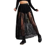 Transparenter Mesh-Maxi-fließender Rock für Damen, Spitzen-durchsichtiger A-Linien-Langer Rock für Braut