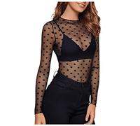 Transparentes Durchsichtige Langarmshirt Sexy Spitzen Netzoberteil Transparent Oberteil Festival Mesh Sheer Basic Shirts Netzoberteil Frauen Netzshirt Damen Top für Karneval, Halloween, (BK1, XXL)