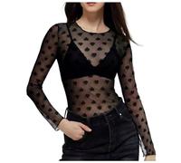Transparentes Durchsichtige Langarmshirt Sexy Spitzen Netzoberteil Transparent Oberteil Festival Mesh Sheer Basic Shirts Netzoberteil Frauen Netzshirt Damen Top für Karneval, Halloween, (BK2, XXL)