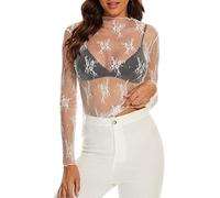 Transparentes Oberteil Damen - Damen Mesh Langarmshirt Netzstoff T-Shirt Rundhals Oberteil Sexy Durchsichtige Fischnetz Schlank Tops Party Clubwear Damen Bluse Sexy Oberteile Schwarzes Top