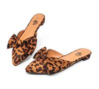 Trary Damen Pantoletten mit spitzer Zehenpartie, Schwarz, Größe 38, Leopard, 37.5 EU