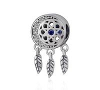 Traumfänger Charms passen Pandora Herz Armband, 925 Sterling Silber Dreamcatcher Perlen mit Mond Feder Blume Charme, Geschenke für Muttertag/Nichte/Schwester