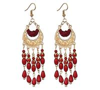 Traumfänger Ohrringe Für Ohrringe Ohr Perlen Quasten Tropfen 1 Paar Baumeln Bunte Frauen Bohemian Charm Ohrringe Titanohrringe Für Empfindliche Ohren (Red-1, One Size)