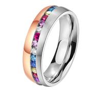 Trauring DOOSTI "Schmuck Geschenk Edelstahl Trauring Ehering Partnerring LIEBE" Gr. 52, rosa (edelstahlfarben, roségoldfarben, mehrfarbig), Fingerringe, Damen, 52,mit Zirkonia, Edelstahl, 6mm, Traurin