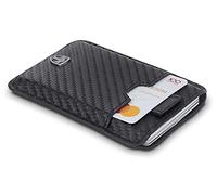 TRAVANDO Slim Portemonnaie Dallas - bis zu 12 Karten - - RFID Schutz - Kleiner Geldbeutel - Kartenetui - Kreditkartenetui - Zugband - Geschenk für Männer - Designed in Germany (Carbon)