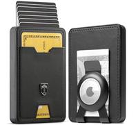 TRAVANDO SWYPE Aluminium Pop-Up Wallet mit AirTag Halter für 6-7 Karten - Geldbörse für Herren mit RFID Schutz - Geldbeutel mit Geldklammer - Kartenetui mit Geldspange (Leder, Schwarz)