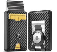 TRAVANDO SWYPE Aluminium Pop-Up Wallet mit AirTag Halter für 6-7 Karten - Geldbörse für Herren mit RFID Schutz - Geldbeutel mit Geldklammer - Kartenetui mit Geldspange (Kunstleder, Carbon)