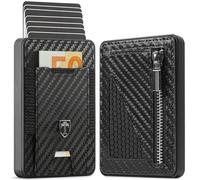 TRAVANDO SWYPE Aluminium Pop-Up Wallet mit Münzfach für 6-7 Karten - Carbon Geldbörse für Herren mit RFID Schutz - Kompakter Geldbeutel für Männer - Scansicheres Kartenetui - Inklusive Geschenkbox