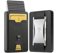 TRAVANDO SWYPE Aluminium Slim Wallet - Carbon Geldbörse Herren Klein mit RFID Schutz - Kleiner Mini Geldbeutel Herren mit Geldklammer - Kartenetui mit Geldspange (Geld-Band, XL Schwarz)