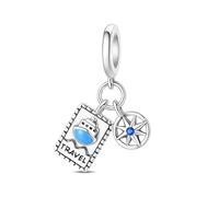 Travel Diary Anhänger Charm, 925 Sterling Silber Charm Armband Zubehör, kompatibel mit 3mm-4,5mm Armband