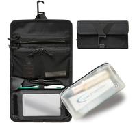 TRAVEL DUDE Faltbare Kulturtasche für Damen und Herren, Kulturbeutel zum Aufhängen, flache Waschtasche und Kosmetiktasche klein, Duschtasche Camping mit 1 Liter Beutel Flugzeug Handgepäck Schwarz