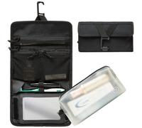 TRAVEL DUDE Faltbare Kulturtasche für Damen und Herren, Kulturbeutel zum Aufhängen, flache Waschtasche und Kosmetiktasche klein, Duschtasche Camping mit 1 Liter Beutel Flugzeug Handgepäck Schwarz