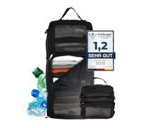 TRAVEL DUDE Hanging Packing Cube mit Kompression aus recycelten Plastikflaschen | Hängende Packwürfel für Rucksack und Koffer | Reise Regal in Schwarz