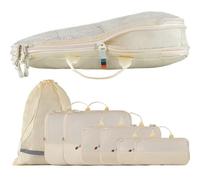 TRAVEL DUDE Packing Cubes, Packtaschen, Packwürfel, Kofferorganizer mit Kompression aus recycelten Plastikflaschen Beige