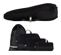 TRAVEL DUDE Packwürfel Set mit Kompression aus recycelten Plastikflaschen | Leichte Packing Cubes | Packtaschen Set für Rucksack & Koffer (Schwarz, 4-teiliges Set)