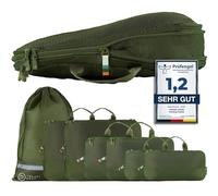 TRAVEL DUDE Packwürfel Set mit Kompression aus recycelten Plastikflaschen, Leichte Packing Cubes, Packtaschen Set für Rucksack und als Koffer Organizer, Zubehör (Wald Grün, 7-teiliges Set)