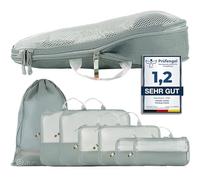 TRAVEL DUDE Packing Cubes, Packtaschen, Packwürfel, Kofferorganizer mit Kompression aus recycelten Plastikflaschen Grau