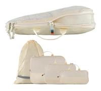 TRAVEL DUDE Packwürfel Set mit Kompression aus recycelten Plastikflaschen, Leichte Packing Cubes, Packtaschen Set für Rucksack und als Koffer Organizer, Zubehör (Sand Beige, 4-teiliges Set)