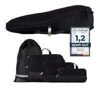 TRAVEL DUDE Packing Cubes, Packtaschen, Packwürfel, Kofferorganizer mit Kompression aus recycelten Plastikflaschen Schwarz