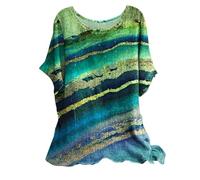 travel Must Haves Bluse Damen Sommer Kurzarm Oberteile Rundhals Lose Shirt Locker Longbluse Tunika Tops Große Größen Blusenshirt Druck Tshirt Casual Kurzarmshirts leinenbluse Damen Sommer Oversize