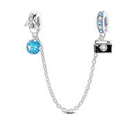 Travel The World Security Chain Charm, Charme für Armband, Kompatibel mit Pandora Armband Halskette