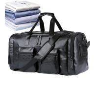 Travel Tote Bag, Large PU Leather Carryall, Heavy-Duty Travel Overnight Bag with Spacious Interior, Stylish Organizer with Reinforced Handles, Weekend Tote for Dad Boyfriend Business Airplane, Schwarz