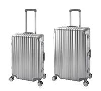Travelhouse London · 2 teiliges Kofferset · Aluminium Rahmen · Polykarbonat Hartschale · Mittlerer Koffer 65cm & großer Koffer 75cm mit 4X 360° Silent Move Doppelrollen · Vol. M-67L · L-108L · Silber
