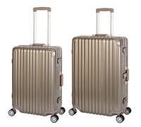 Travelhouse London · 2 teiliges Set · Aluminium Rahmen · Polykarbonat Hartschale · Mittlerer Koffer 65cm & großer Koffer 75cm 4X 360° Doppelrollen· Vol. M-67L · L-108L · Gold
