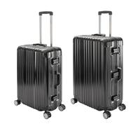 Travelhouse London · 2 teiliges Set · Aluminium Rahmen · Polykarbonat Hartschale · Mittlerer Koffer 65cm & großer Koffer 75cm mit 4 360° Doppelrollen 2X TSA Schlösser · Vol. M-67L · L-108L · Schwarz
