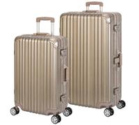 Travelhouse London Aluminium-Rahmen Koffer-Set Gold | Polycarbonat-Hartschale, Ohne Reißverschluss, TSA-Schloss, 4x 360° Doppel-Rollen, M+L