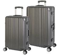 Travelhouse London Aluminium-Rahmen Koffer-Set Grau | Polycarbonat-Hartschale, Ohne Reißverschluss, TSA-Schloss, 4x 360° Doppel-Rollen, M+L