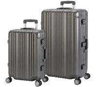 Travelhouse London Aluminium-Rahmen Koffer-Set Grau | Polycarbonat-Hartschale, Ohne Reißverschluss, TSA-Schloss, 4x 360° Doppel-Rollen, S+L