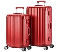 Travelhouse London Aluminium-Rahmen Koffer-Set Rot | Polycarbonat-Hartschale, Ohne Reißverschluss, TSA-Schloss, 4x 360° Doppel-Rollen, S+M